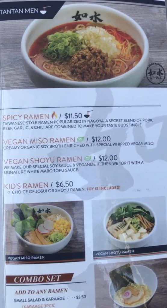 Josui Ramen Menu