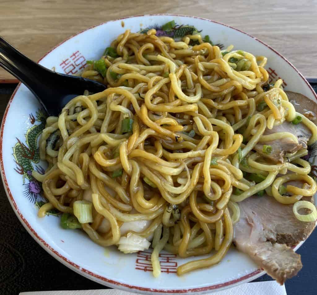 Top view of mixed noodles