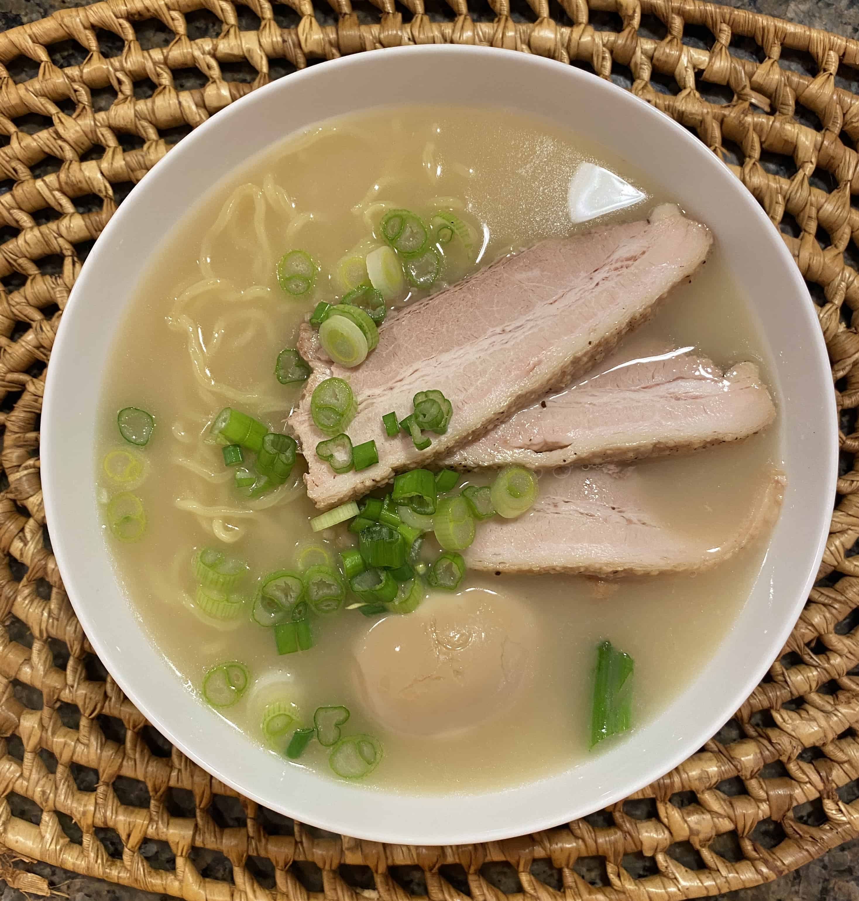 Top view of instant tonkotsu ramen