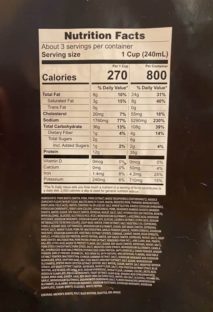 calories and ingredients