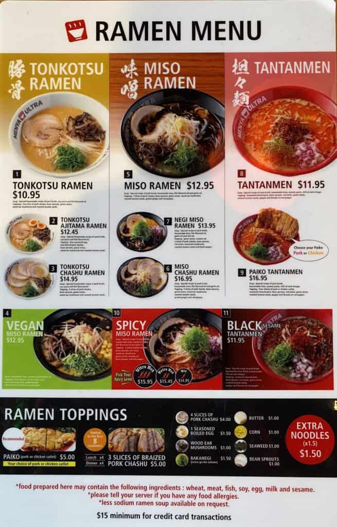 Ramen Menu