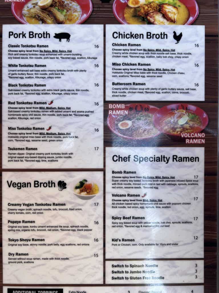 Kai Ramen Menu